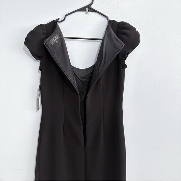 Tahari Size 2 Pleated Detail Puff Sleeves Black Juan Midi Dress NWT - Picture 8 of 11